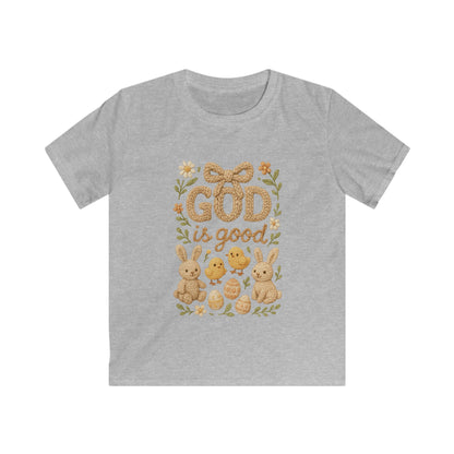 Kids Tee — "God Is Good" Easter Bunny & Chicks Faith Shirt