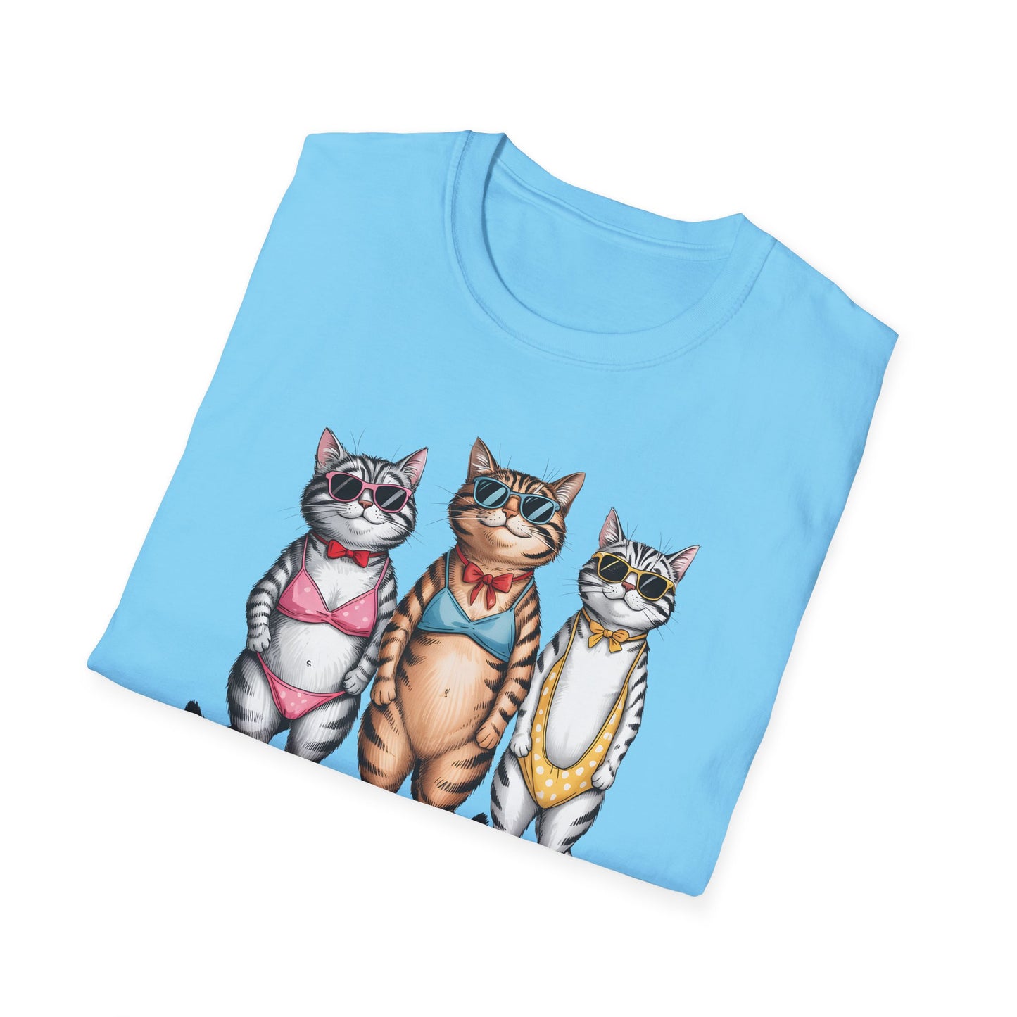Funny Cats in Bathing Suits T-Shirt — Retro Trio Cat Beach Tee