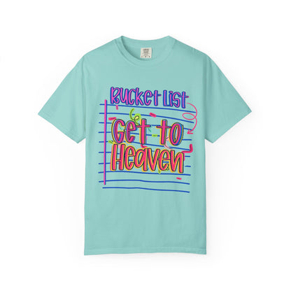 Get to Heaven T-Shirt — "Bucket List" Colorful Notebook Graphic
