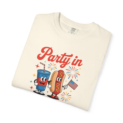 Party in the USA T-Shirt — Patriotic Hot Dog & Soda 4th of July Tee