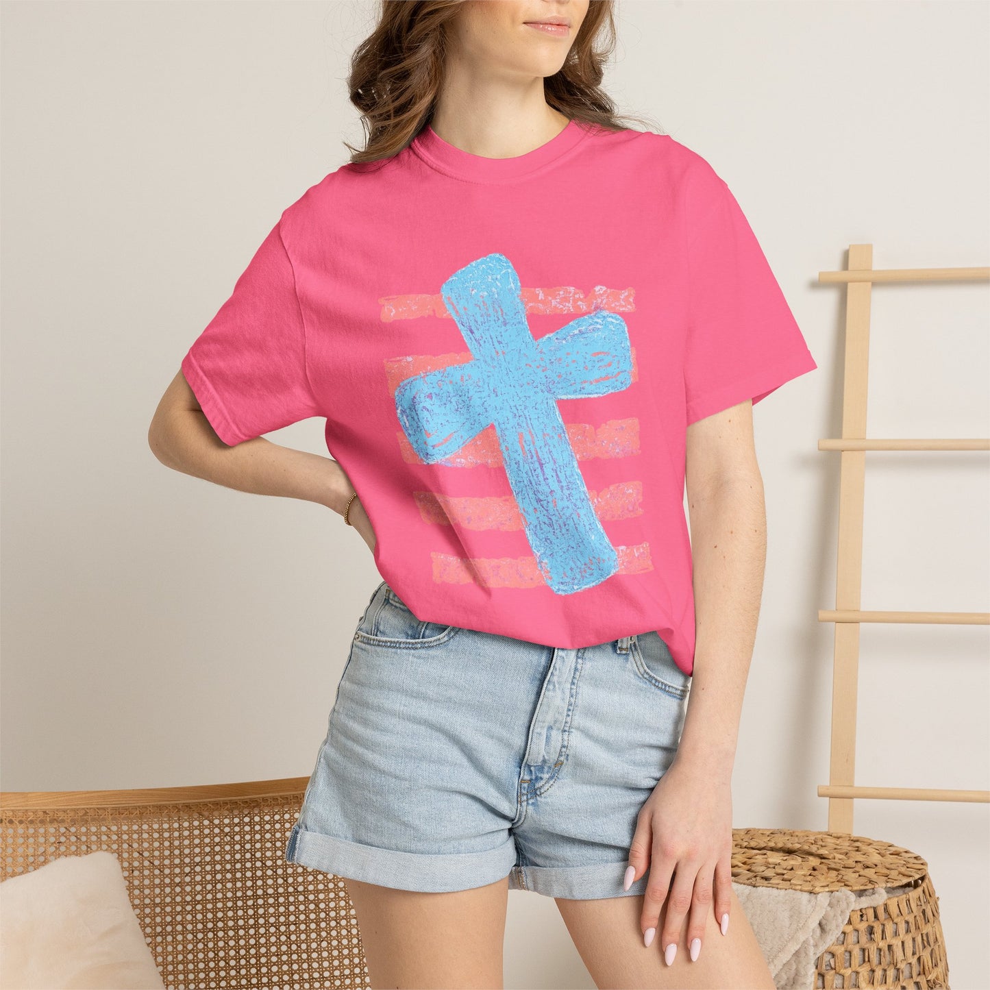 Cross & Stripes T-Shirt — Retro Coastal Church Graphic Tee