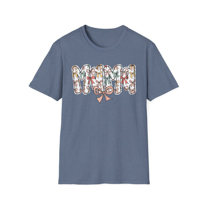 Mama Floral Typography T-Shirt — 'MAMA' Bow Graphic, Cute Mother's Day Gift