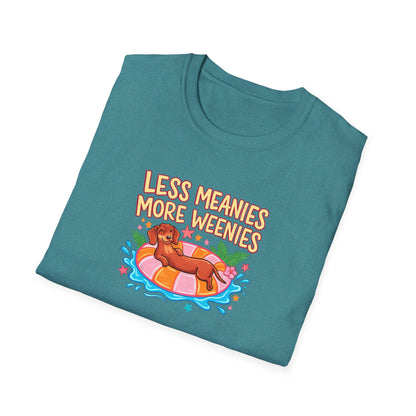 Less Meanies More Weenies T‑Shirt — Funny Hot Dog Pool Graphic Tee