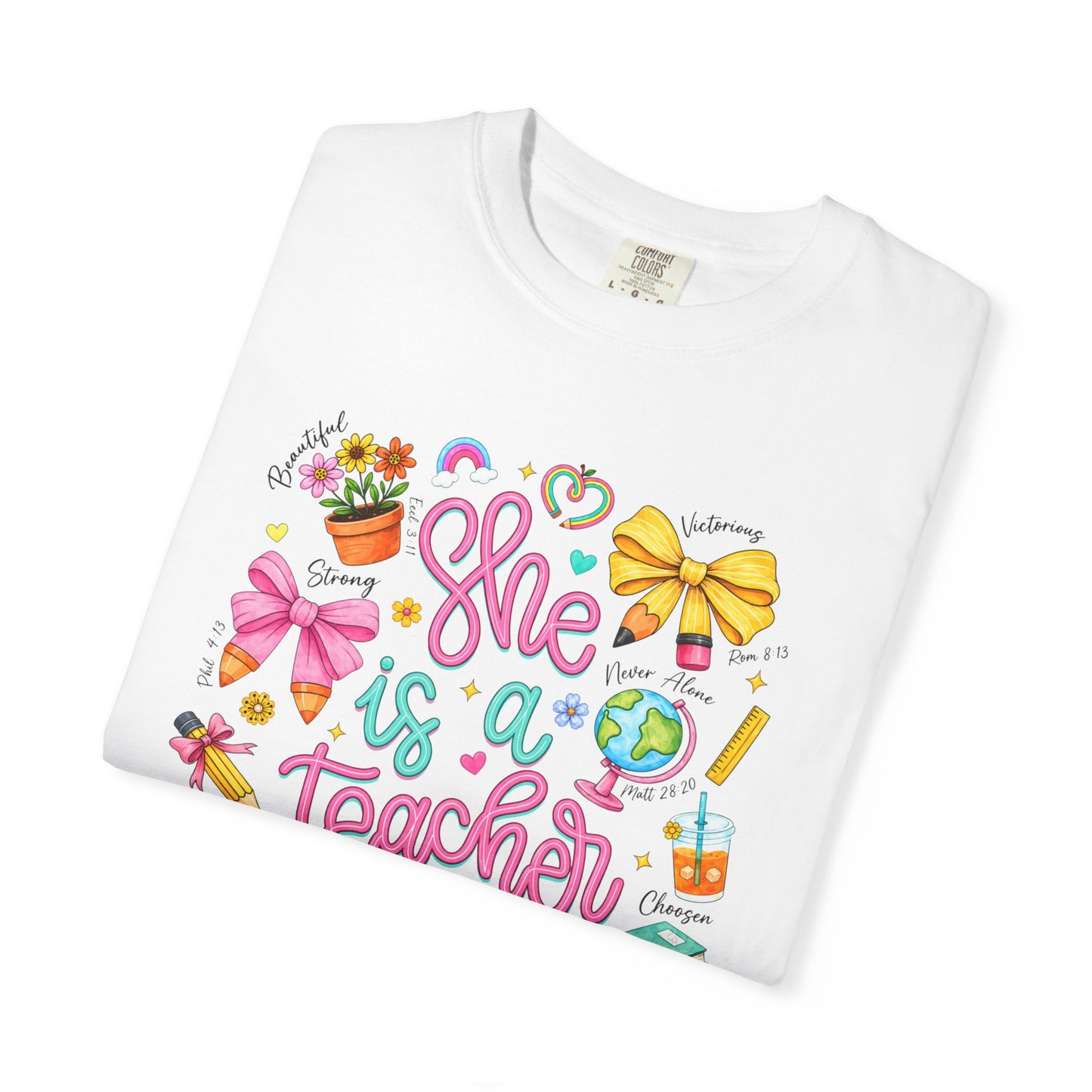 Teacher T-Shirt — "She is a Teacher" Cute School Supplies Design