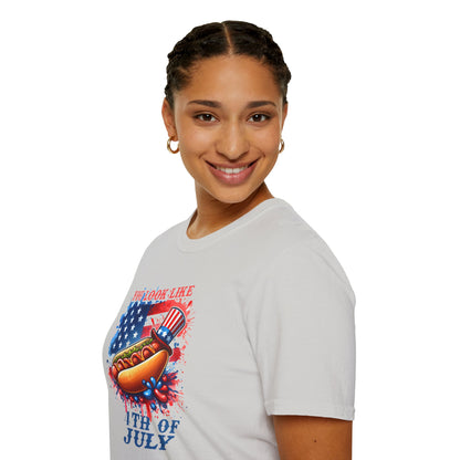 4th of July Hot Dog T-Shirt - American Flag BBQ Patriotic Tee