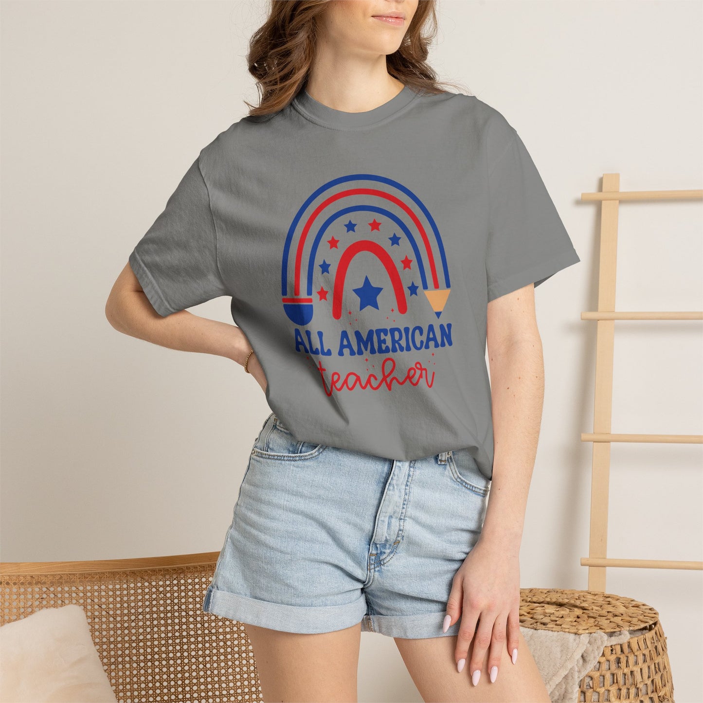 All American Teacher T-Shirt — Patriotic Rainbow Teacher Top