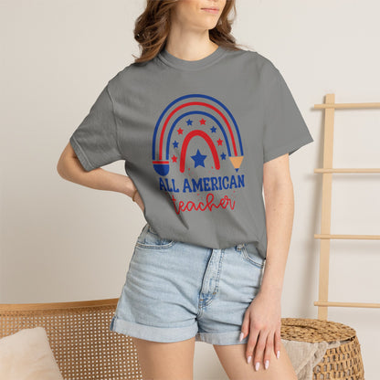 All American Teacher T-Shirt — Patriotic Rainbow Teacher Top