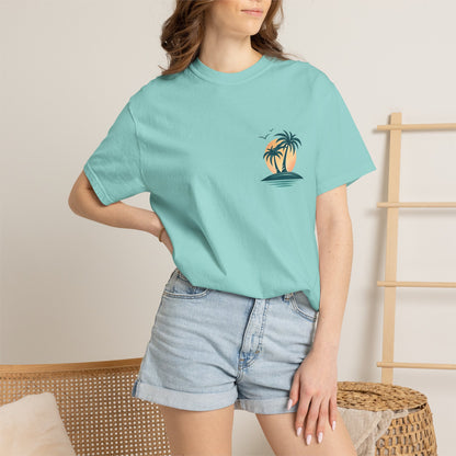 Palm Island Sunset T-Shirt — Tropical Beach Graphic Tee