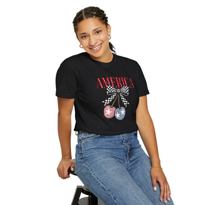 America Cherry Graphic T-Shirt — Patriotic 4th of July Tee