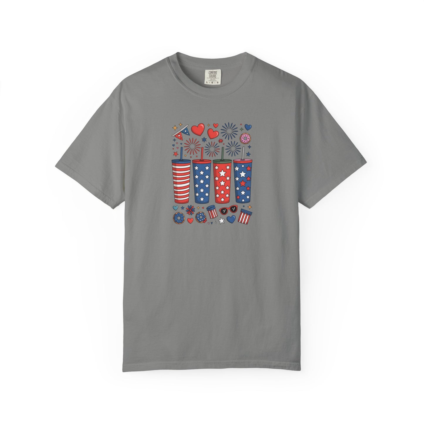 Patriotic Fireworks Cups T-Shirt — USA 4th of July Graphic Tee