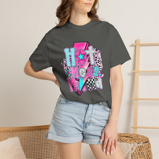 Retro Hot Mess Mama T-Shirt — Pink Lightning Graphic Tee