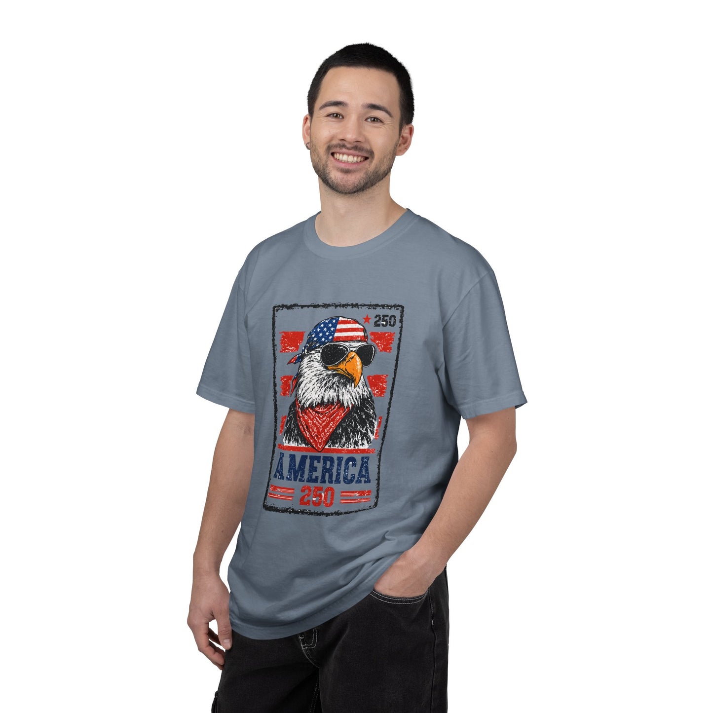 America 250 Eagle T-Shirt — Patriotic USA Flag Stamp Design