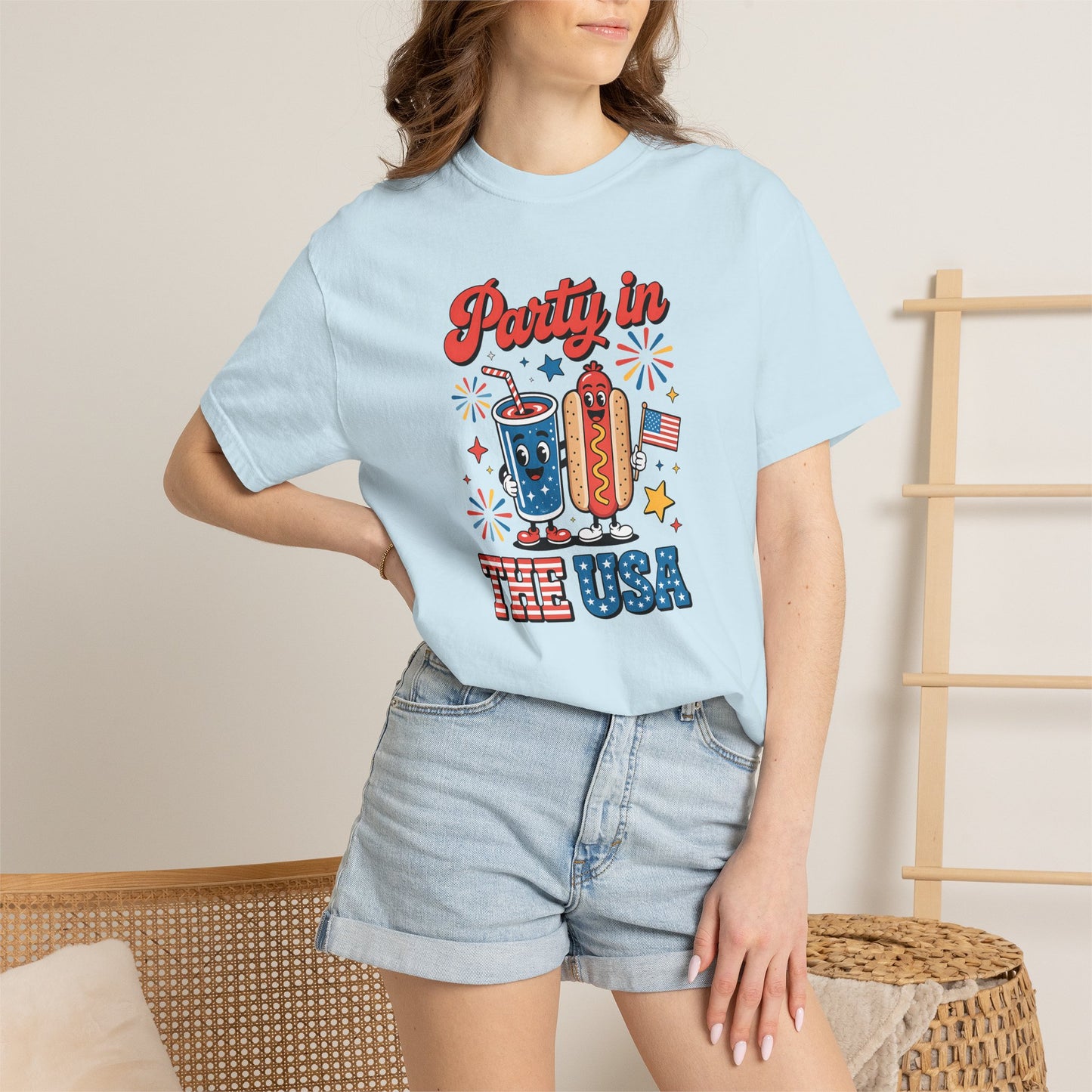 Party in the USA T-Shirt — 4th of July Hot Dog & Soda Graphic Tee