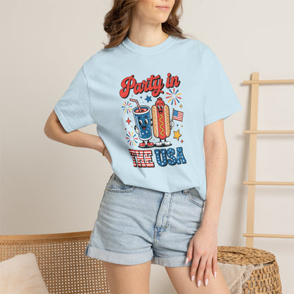 Party in the USA T-Shirt — 4th of July Hot Dog & Soda Graphic Tee
