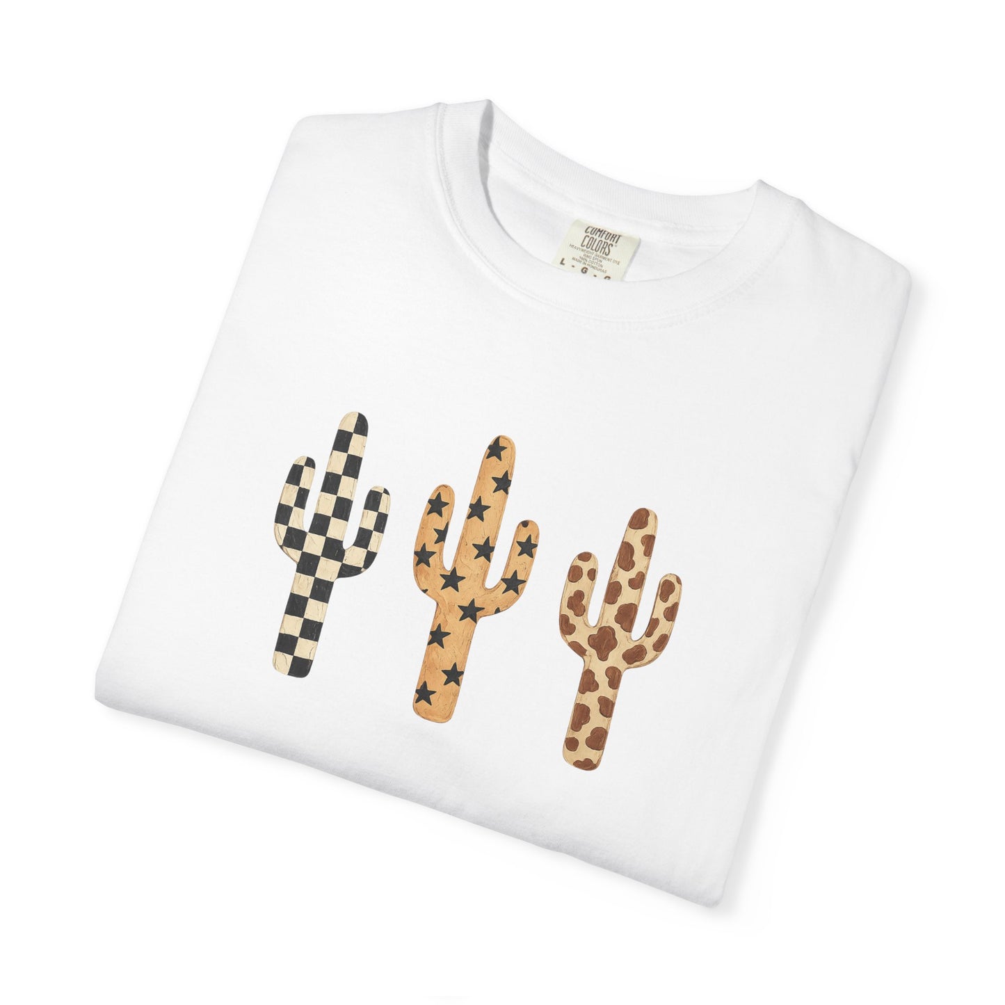 Cactus Trio Graphic T-Shirt — Checkerboard & Leopard Desert Tee
