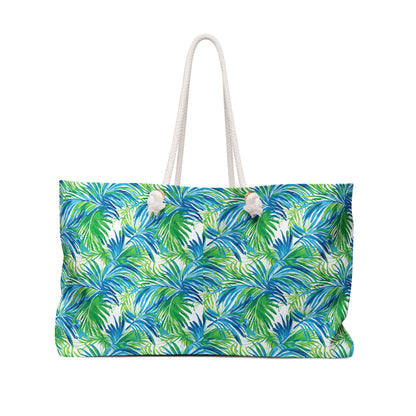 Tropical Palm Print Weekender Bag – Blue & Green Beach Tote