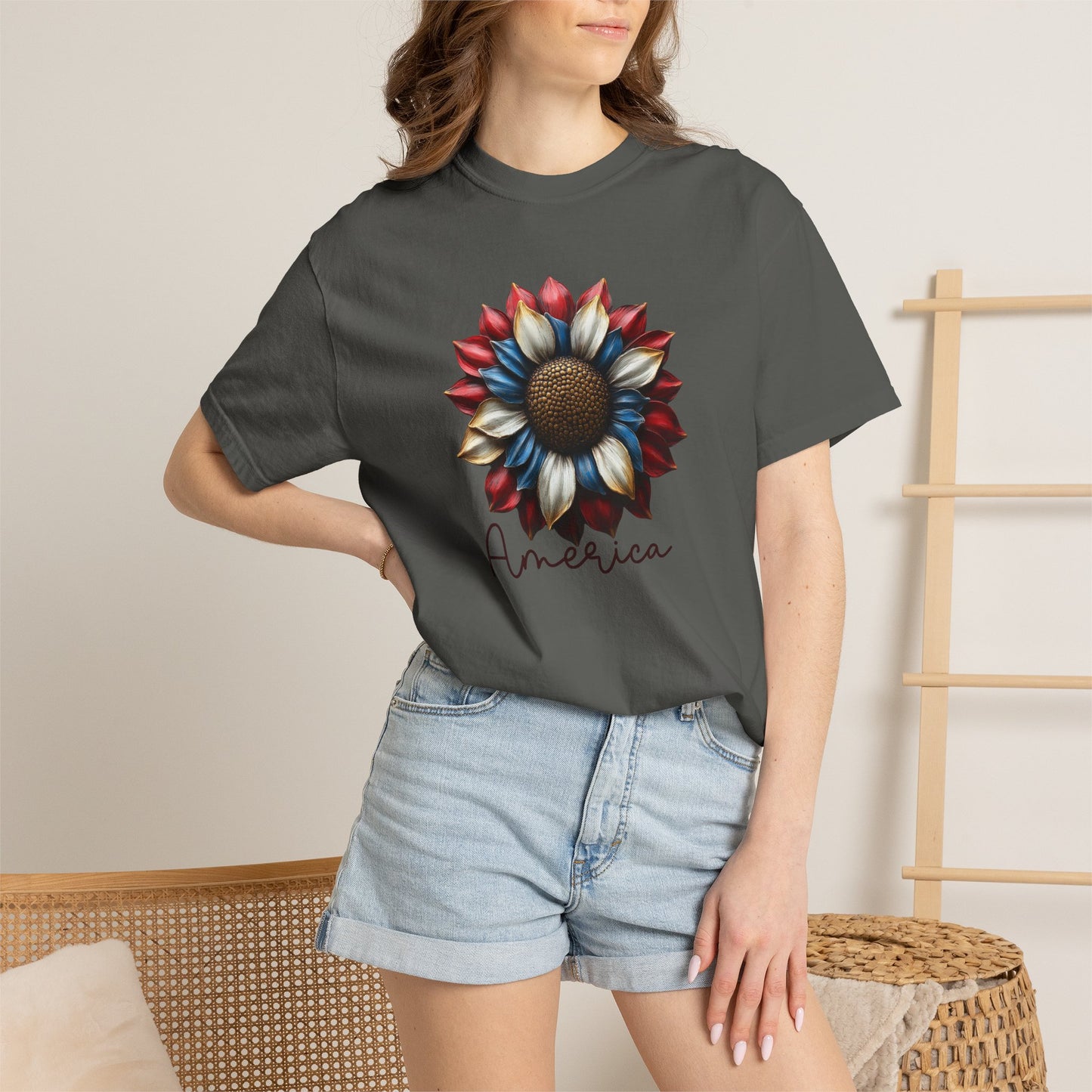 America Sunflower T-Shirt — Patriotic Red White Blue Floral Tee