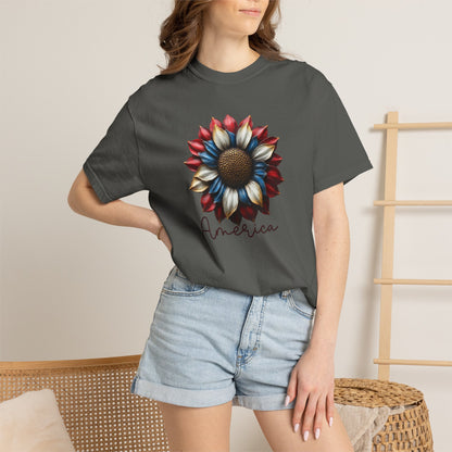 America Sunflower T-Shirt — Patriotic Red White Blue Floral Tee