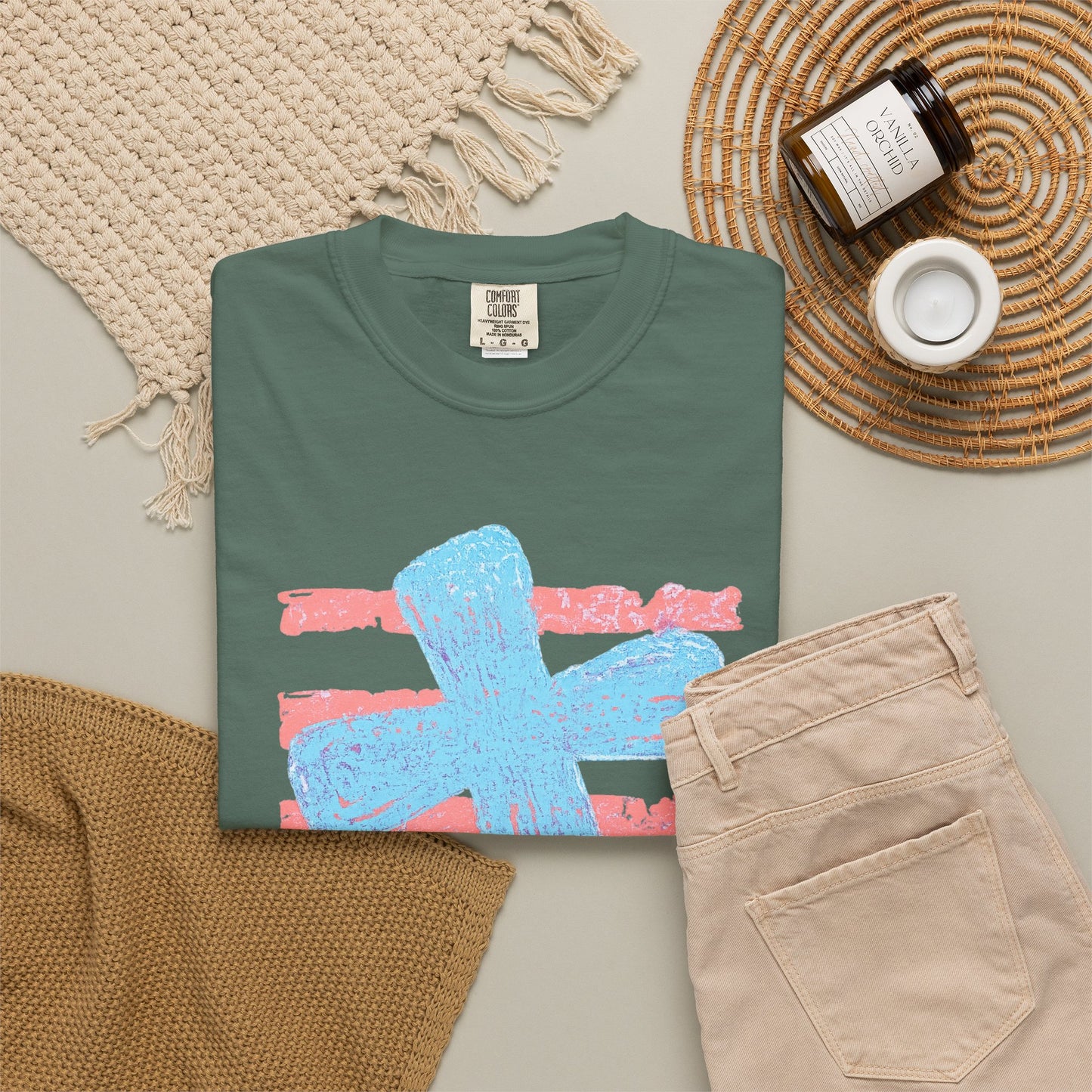 Cross & Stripes T-Shirt — Retro Coastal Church Graphic Tee