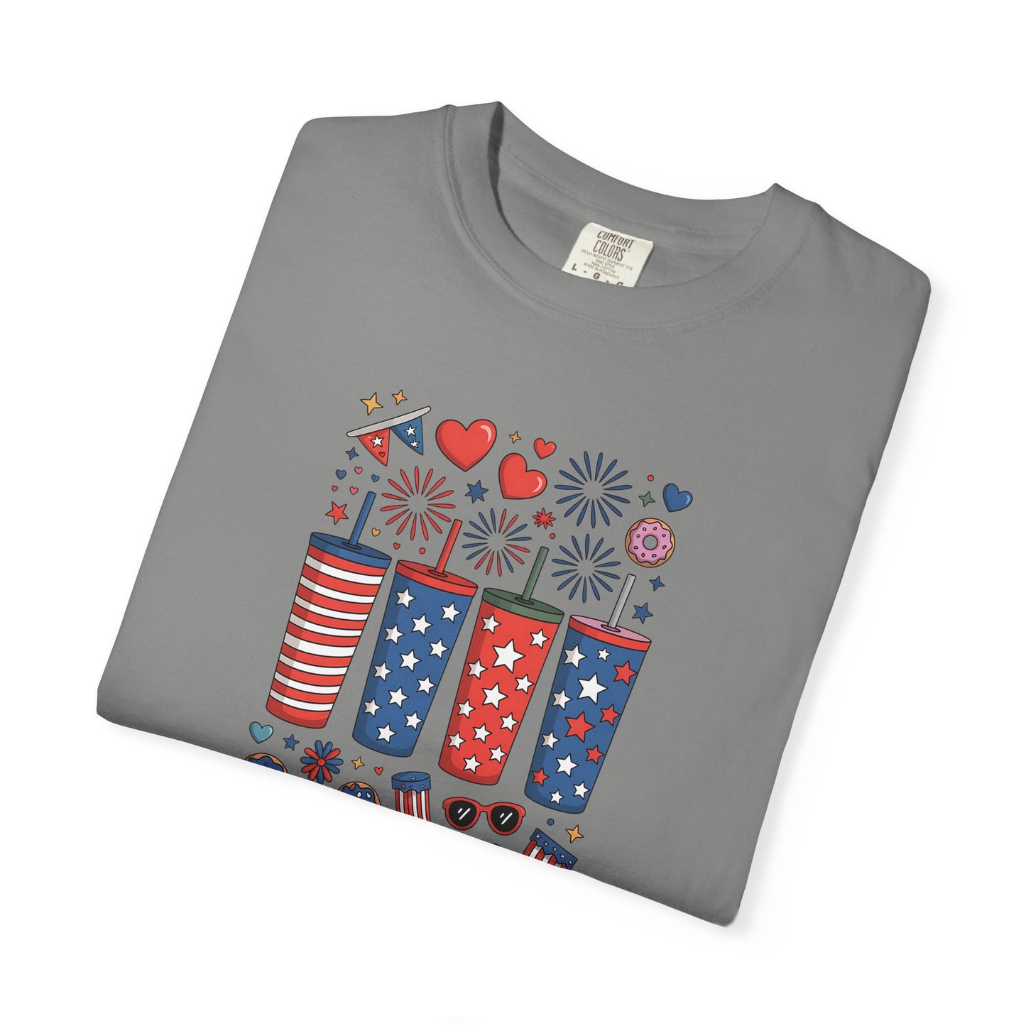 Patriotic Fireworks Cups T-Shirt — USA 4th of July Graphic Tee