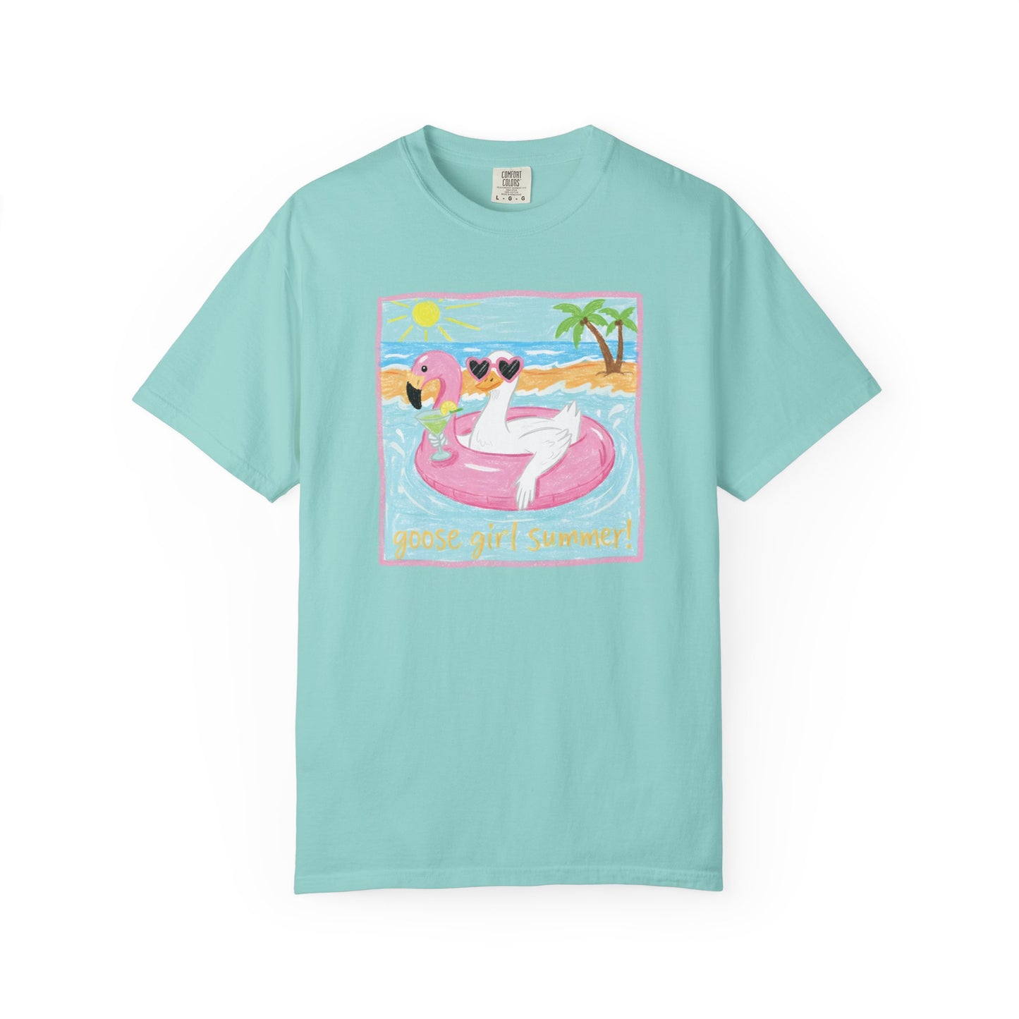 Summer Flamingo Pool Float T-Shirt – ‘Good Vibes & Sunshine’ Beach Tee