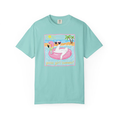 Summer Flamingo Pool Float T-Shirt – ‘Good Vibes & Sunshine’ Beach Tee
