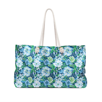 Blue Floral Weekender Bag — Tropical Beach Travel Tote