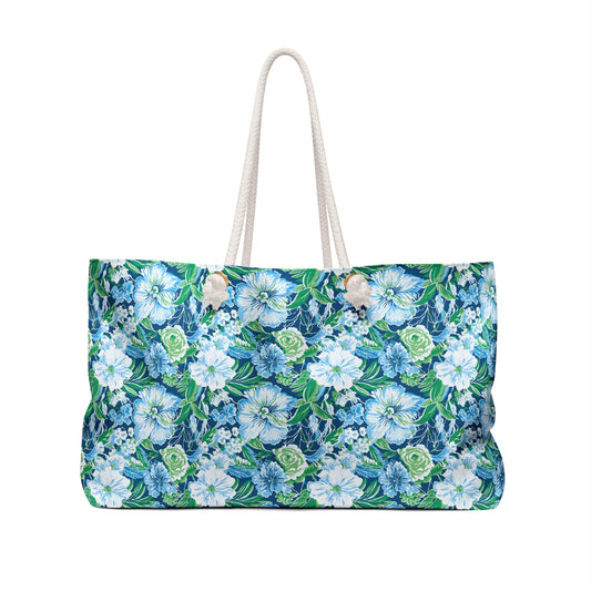 Blue Floral Weekender Bag — Tropical Beach Travel Tote