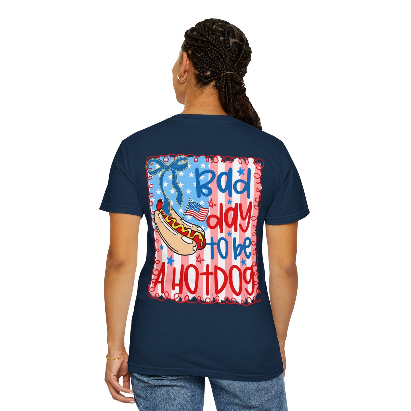 Hot Dog Graphic T-Shirt — "Bad Day to Be a Hot Dog" Patriotic Tee