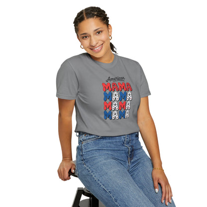 American Mama Graphic T-Shirt – Patriotic Red White Blue Mom Tee