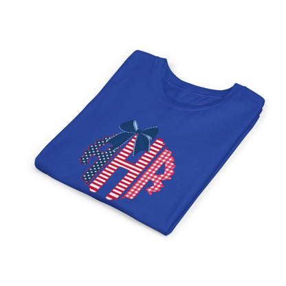 Youth Tee - American Flag Monogram with Bow (Patriotic 4th of July)