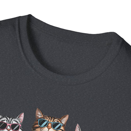 Funny Cats in Bathing Suits T-Shirt — Retro Trio Cat Beach Tee