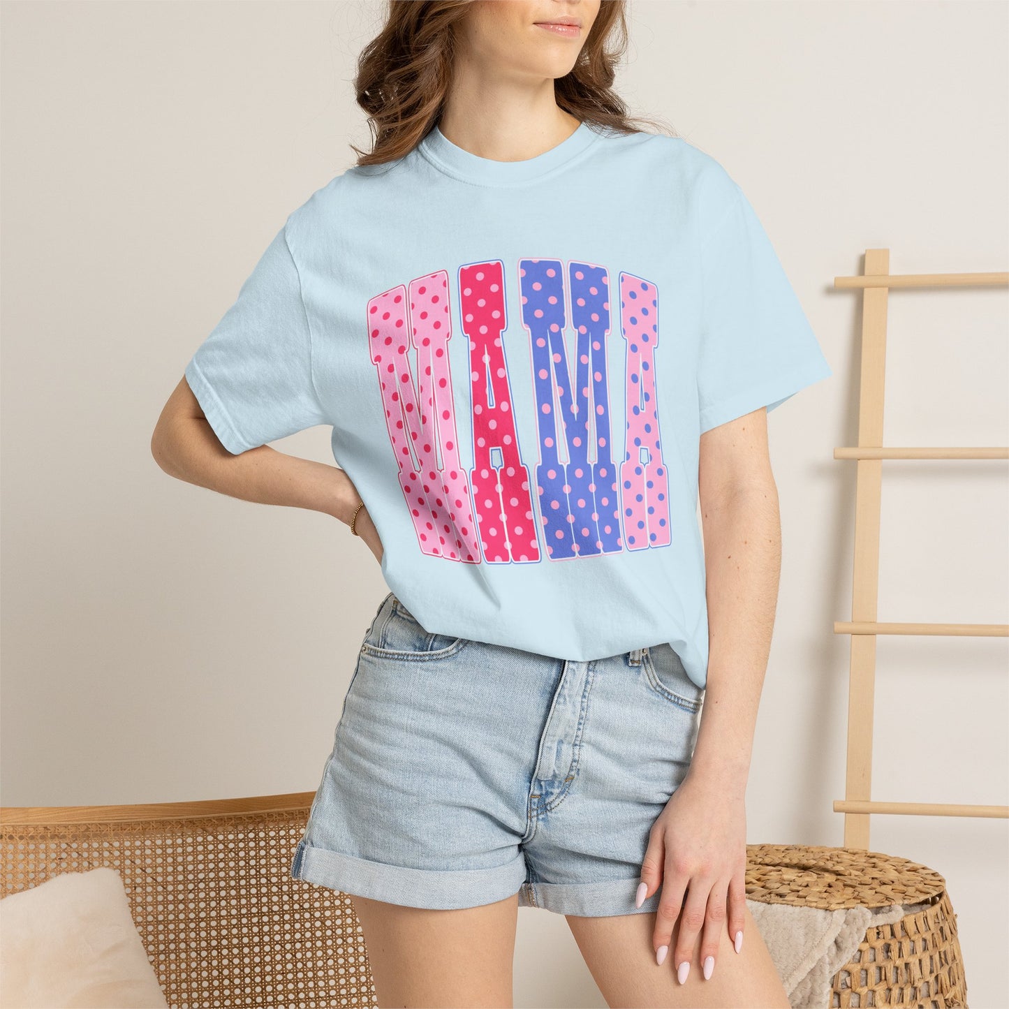 Mama Polka Dot Graphic T-Shirt — Pink & Purple Retro Mother's Day Tee