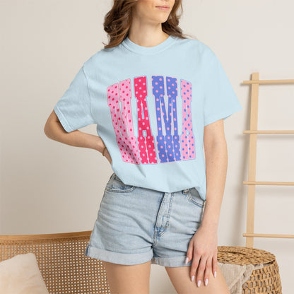 Mama Polka Dot Graphic T-Shirt — Pink & Purple Retro Mother's Day Tee