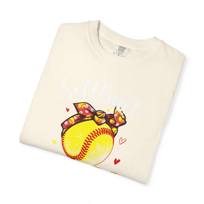 Softball Mom T‑Shirt — 'MOM' with Softball Bandana Graphic