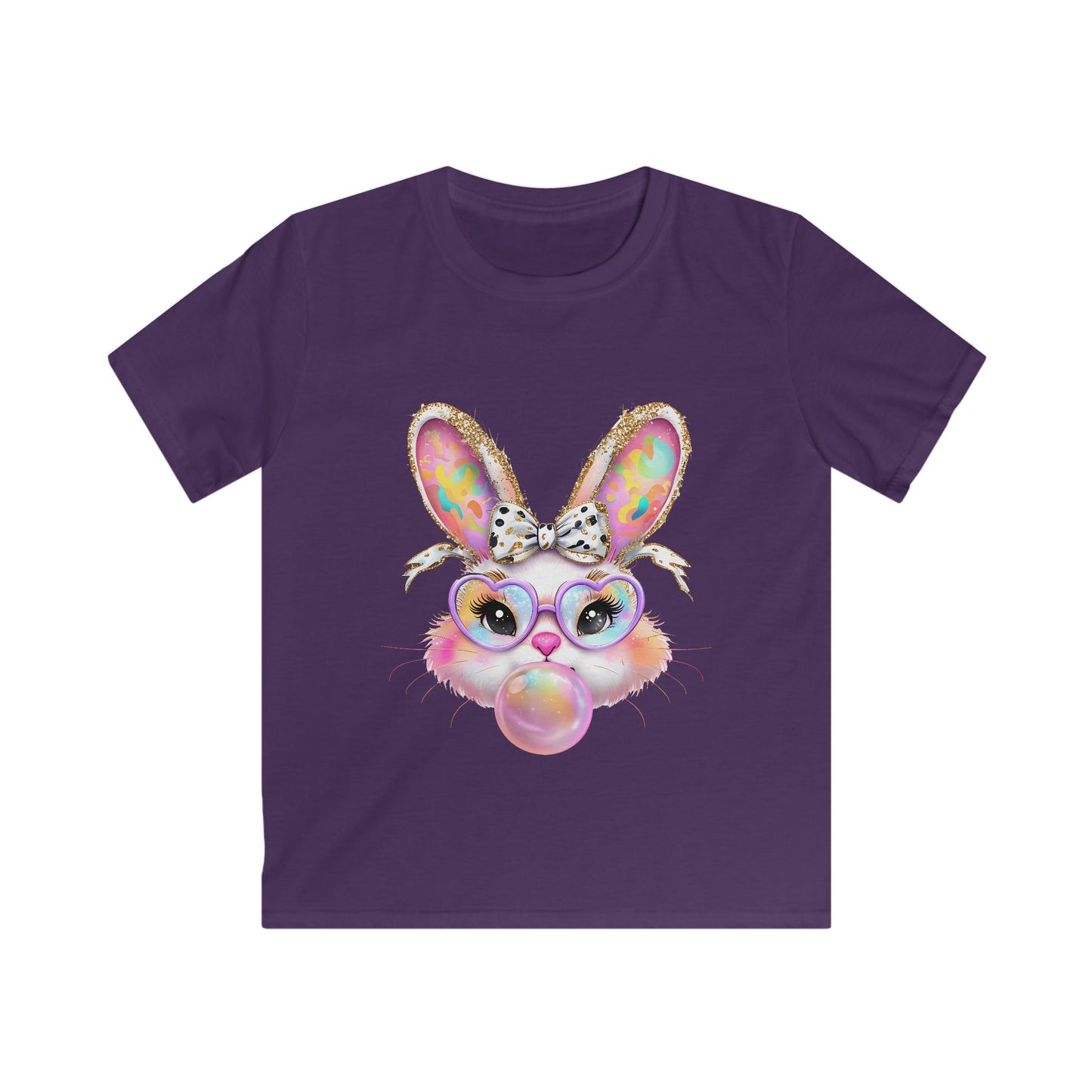 Kids Bunny Bubble Gum T‑Shirt — Cute Pastel Bunny with Glasses & Bow