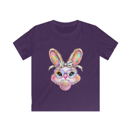 Kids Bunny Bubble Gum T‑Shirt — Cute Pastel Bunny with Glasses & Bow
