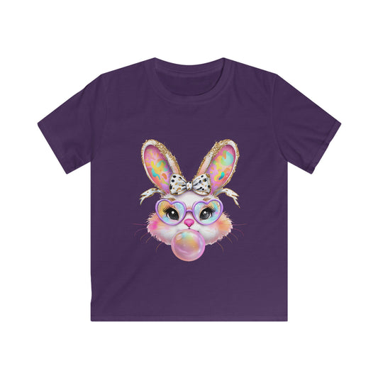 Kids Bunny Bubble Gum T‑Shirt — Cute Pastel Bunny with Glasses & Bow