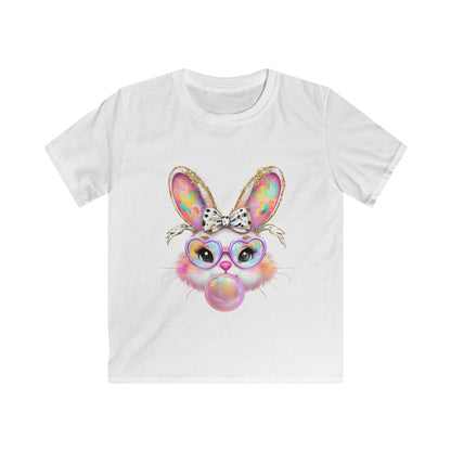 Kids Bunny Bubble Gum T‑Shirt — Cute Pastel Bunny with Glasses & Bow