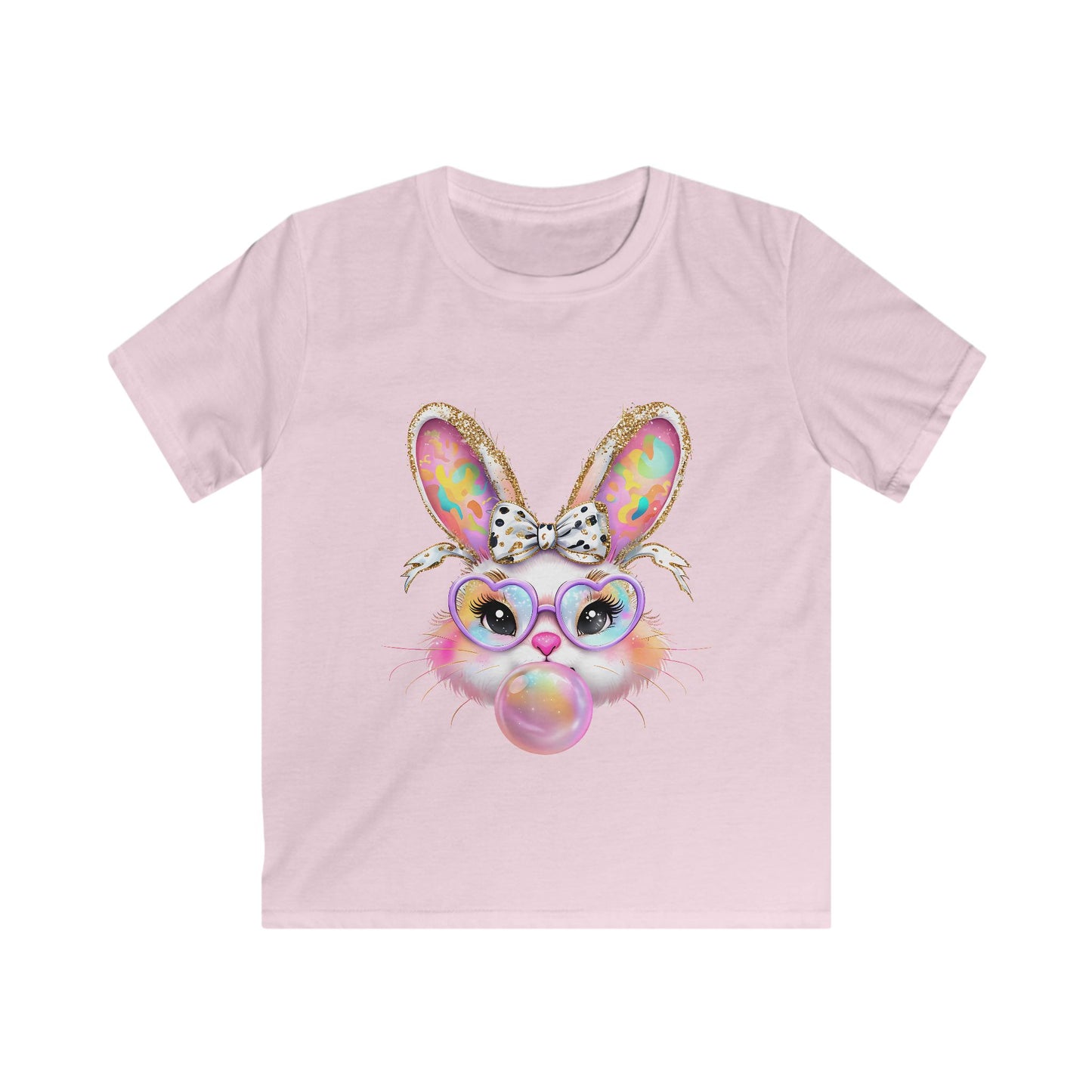 Kids Bunny Bubble Gum T‑Shirt — Cute Pastel Bunny with Glasses & Bow