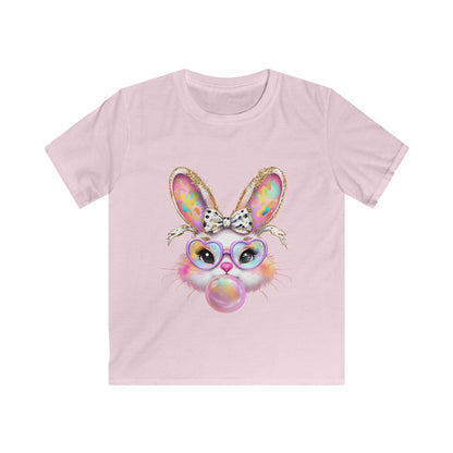 Kids Bunny Bubble Gum T‑Shirt — Cute Pastel Bunny with Glasses & Bow