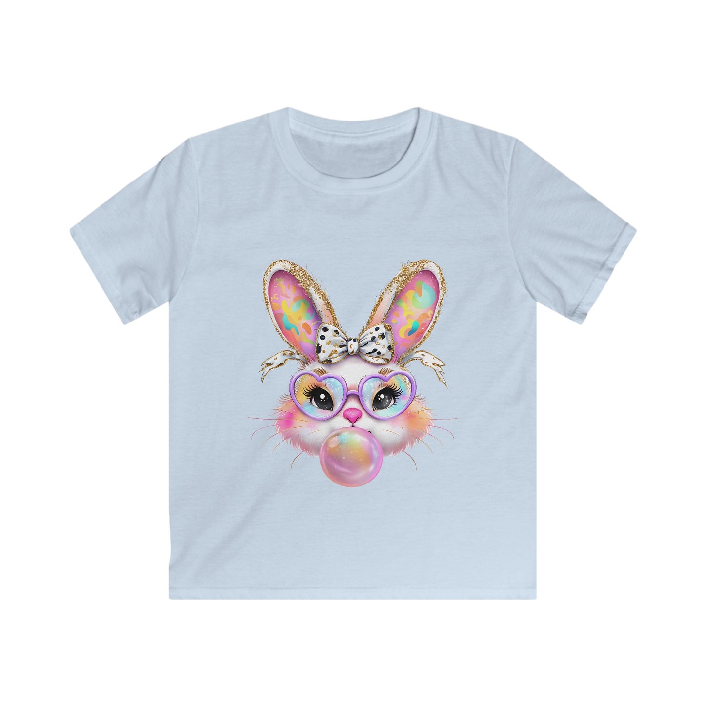 Kids Bunny Bubble Gum T‑Shirt — Cute Pastel Bunny with Glasses & Bow