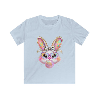 Kids Bunny Bubble Gum T‑Shirt — Cute Pastel Bunny with Glasses & Bow