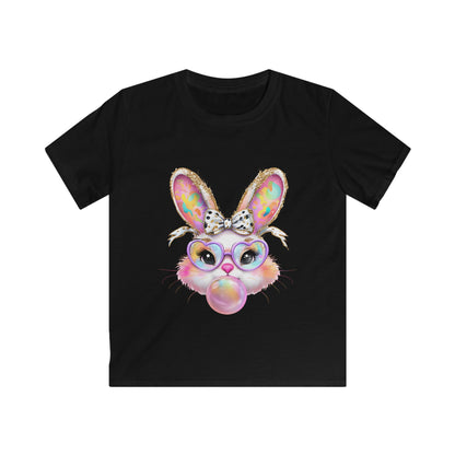 Kids Bunny Bubble Gum T‑Shirt — Cute Pastel Bunny with Glasses & Bow