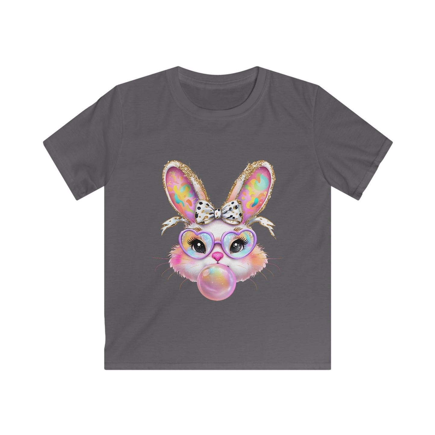Kids Bunny Bubble Gum T‑Shirt — Cute Pastel Bunny with Glasses & Bow