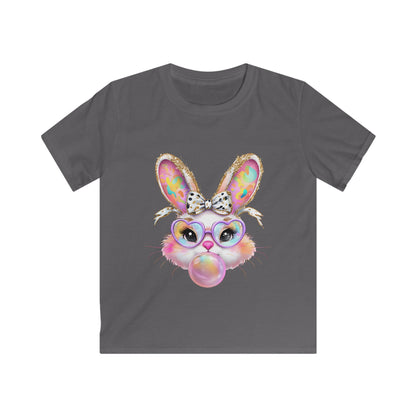 Kids Bunny Bubble Gum T‑Shirt — Cute Pastel Bunny with Glasses & Bow