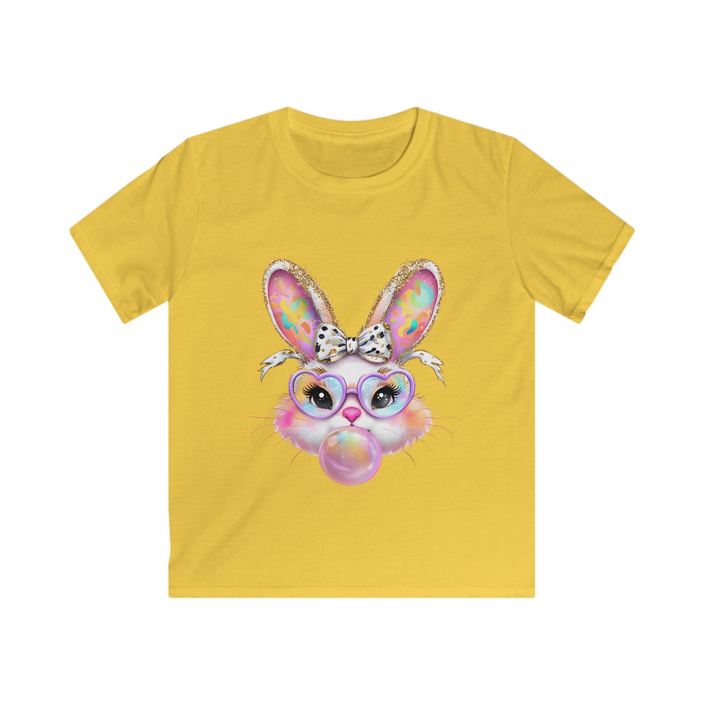Kids Bunny Bubble Gum T‑Shirt — Cute Pastel Bunny with Glasses & Bow