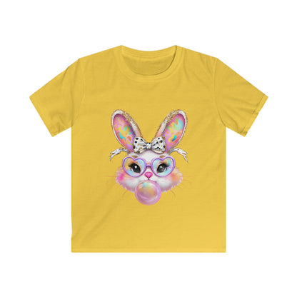 Kids Bunny Bubble Gum T‑Shirt — Cute Pastel Bunny with Glasses & Bow