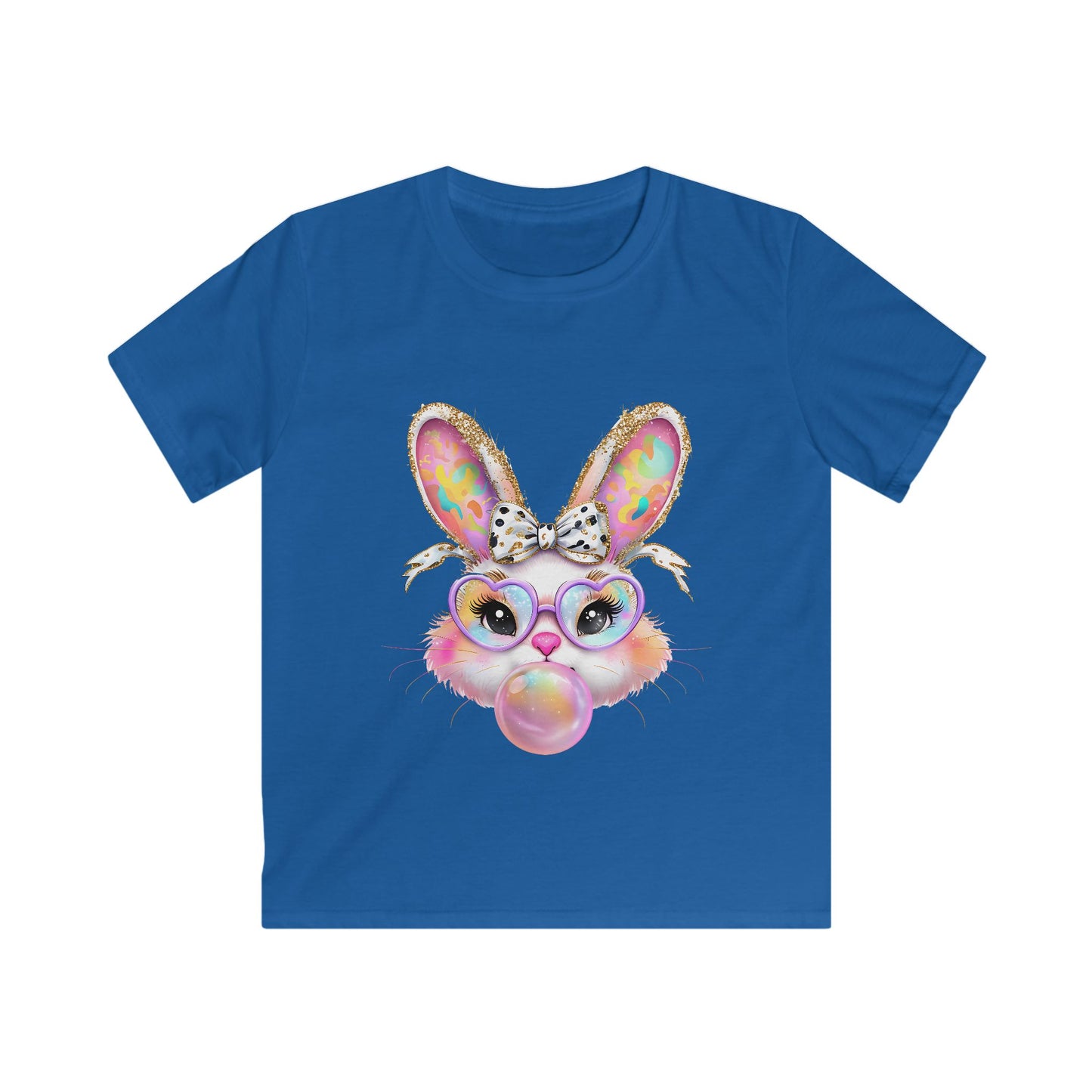 Kids Bunny Bubble Gum T‑Shirt — Cute Pastel Bunny with Glasses & Bow
