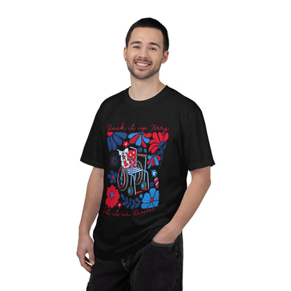 Fourth of July Beach Wheelchair T-Shirt — Patriotic Floral "Pack it up, Jerry" Tee